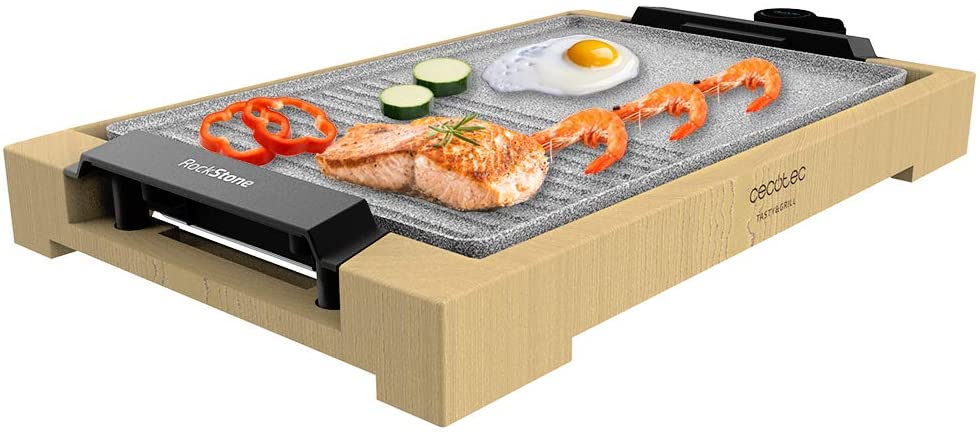 Cecotec Tasty & Grill 2000 Bamboo MixStone, 2000 W, Bamboo Frame, Adjustable Thermostat, Mixed Surface Grill and Grill Plate, RockStone Coating, Dishwasher Safe