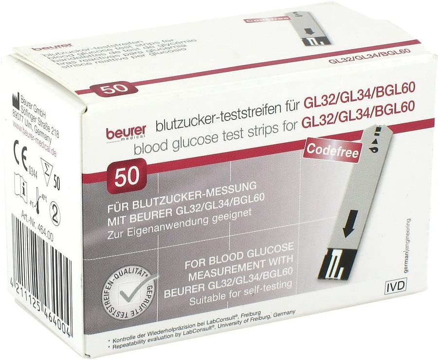 BEURER GL32/GL34/BGL60 Blood Glucose Test Strips Pack of 50