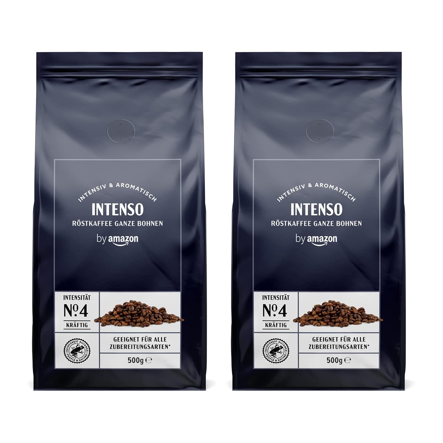 by Amazon Caffè Intenso Coffee Beans, Light Roast, 1 kg, 2 Packs of 500 g, Rainforest Alliance Certified
