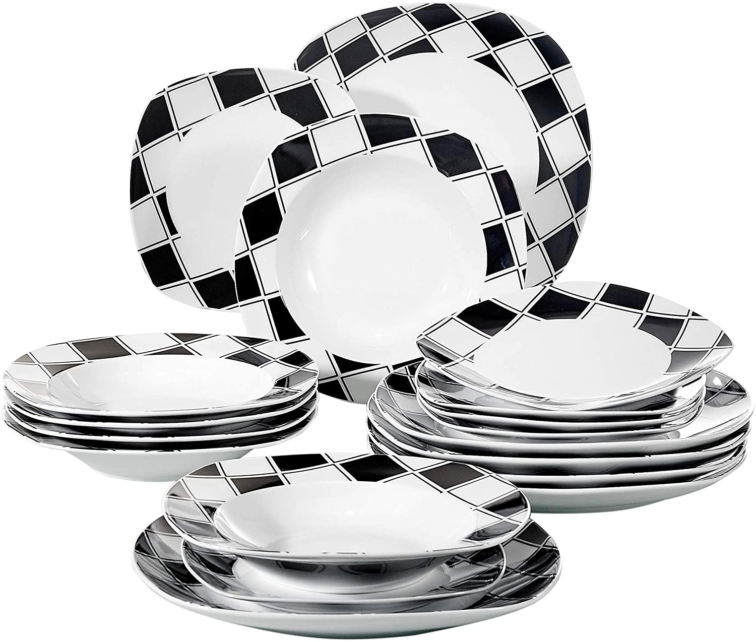 VEWEET Nicole Dinner Set 18 Pieces Porcelain Plate Set for 6 People with 6 Dessert Plates and Flat Plates