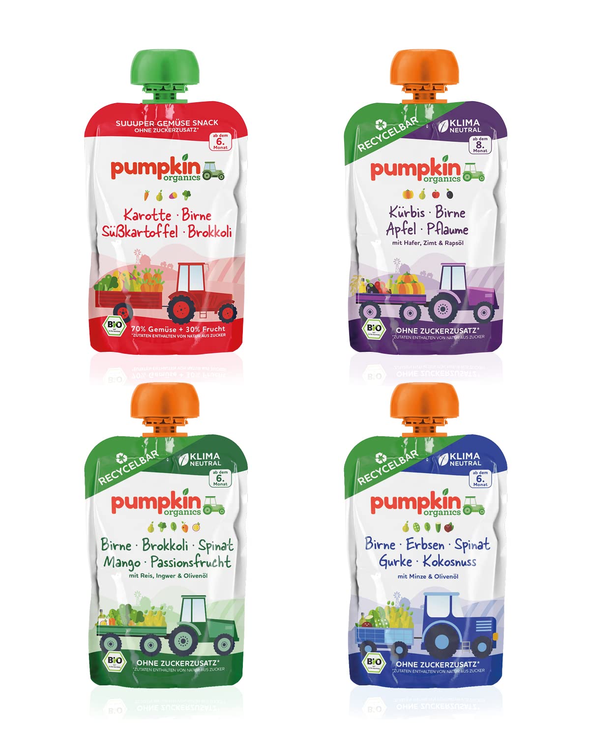 Green Power Pack Bio Quetschie Mix - Gemüsepüree und Fruchtmus für Babys ab dem 6. Monat. Ohne Zuckerzusatz, 32er Pack (32x100g)