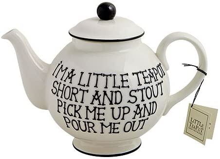 Fairmont and Main High Fired Earthenware Hand Decorated Im A Little Teapot, Cream/ Black