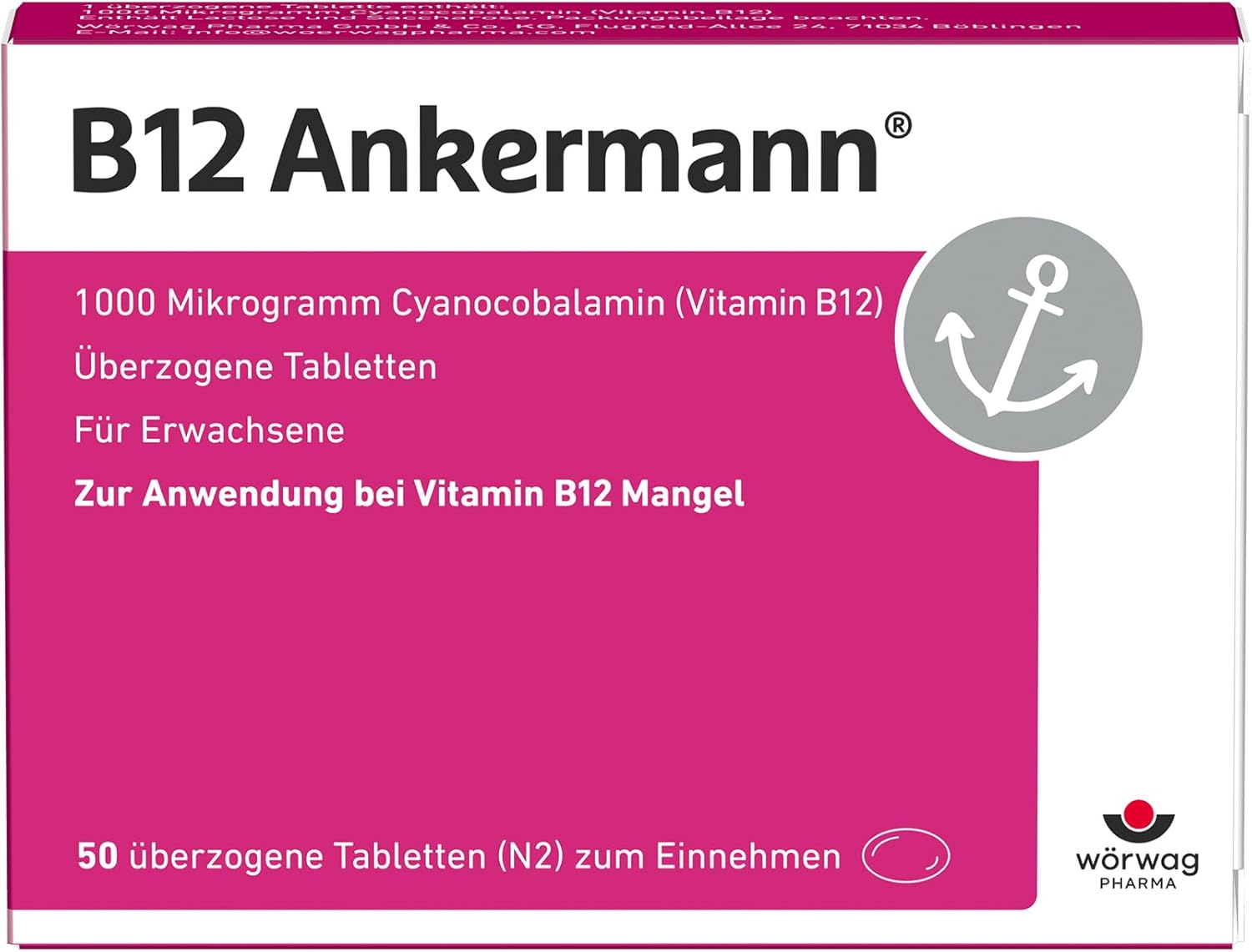 B12 Ankermann, Pack of 50: 1,000 micrograms vitamin B12 tablets, high dose, effective against fatigue and fatigue due to vitamin B12 deficiency, for more energy and performance, once daily