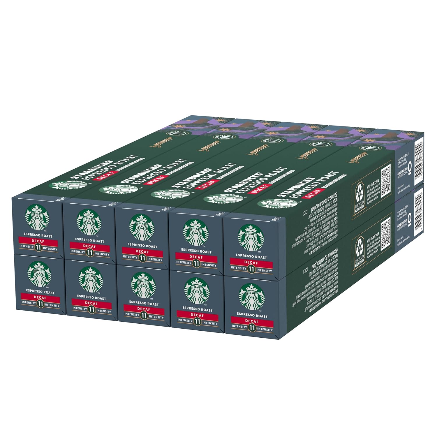STARBUCKS Espresso Roast Decaffeinated by Nespresso, Dark Roast, Coffee Capsules 10 x 10 (100 Capsules)