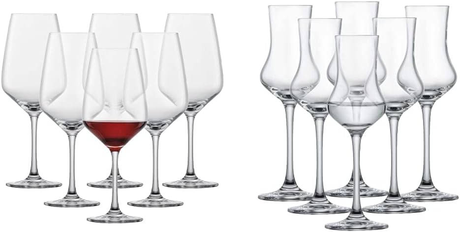 Schott Zwiesel Taste Red Wine Glass (Set of 6) (Item No. 115671) & Digestifset Classico (Set of 6), Classic Shot Glasses with Handle, Dishwasher Safe Tritan Crystal Glasses (Item No. 120518)