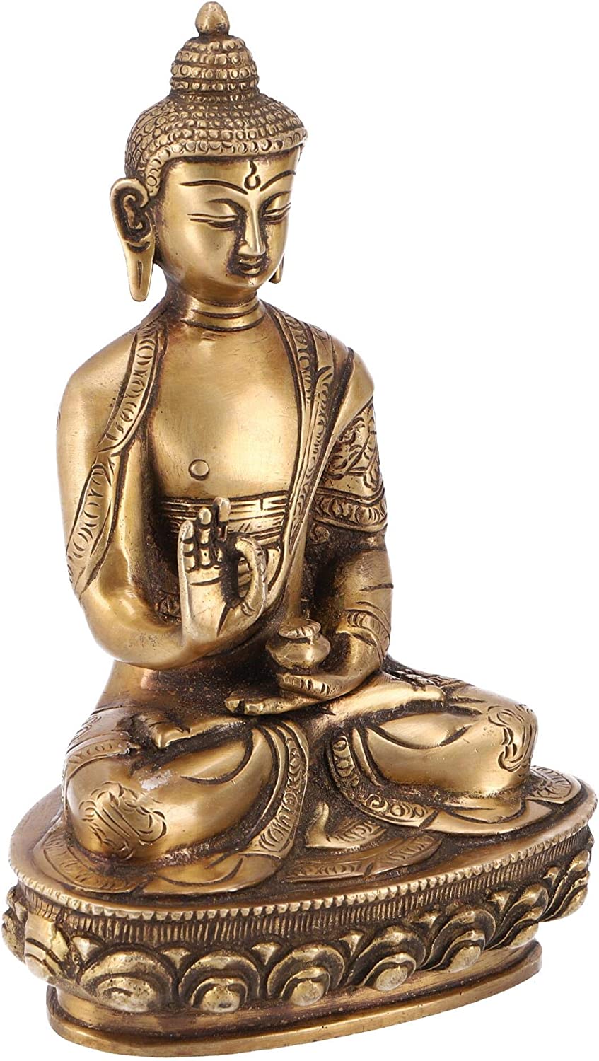 GURU SHOP Abhaya Mudra Brass Buddha Statue 20 cm Model 4 Gold Buddha
