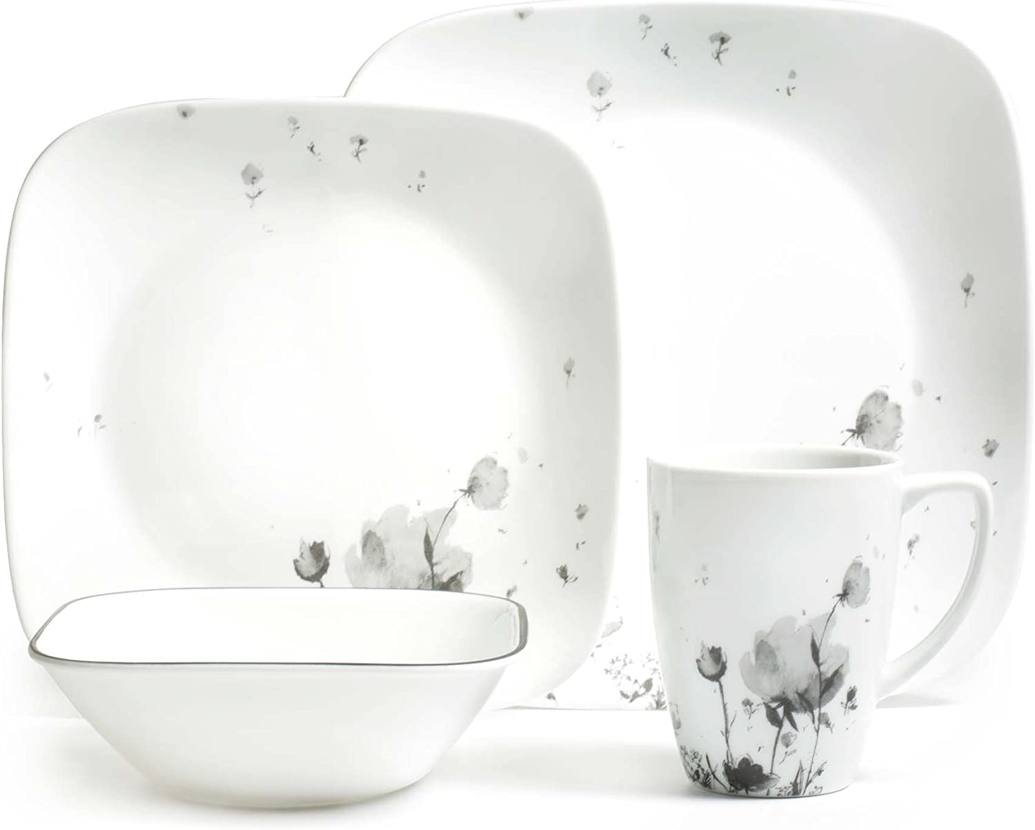 Corelle 3926 Fleurs du Soir Dinner Set, Black/Grey