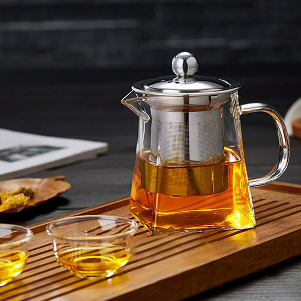 LoveLeiter Teapot with Warmer Tea Maker Glass Jug with Tea Strainer Heat Resistant Glass Multifunctional Design Glass Teapot