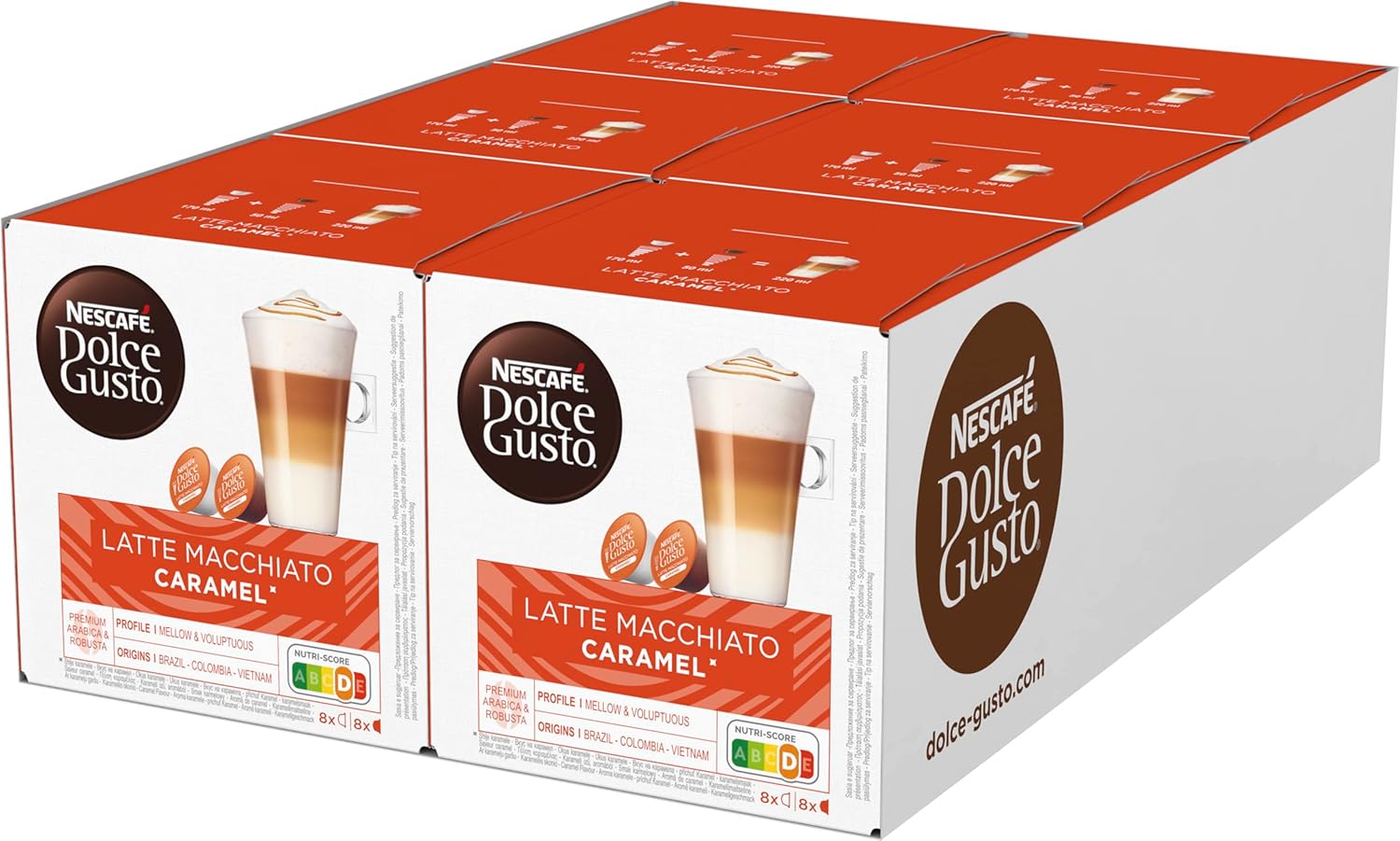 NESCAFÉ DOLCE GUSTO Latte Macchiato Caramel Coffee Capsules Pack of 6 (6 x 16 Servings)