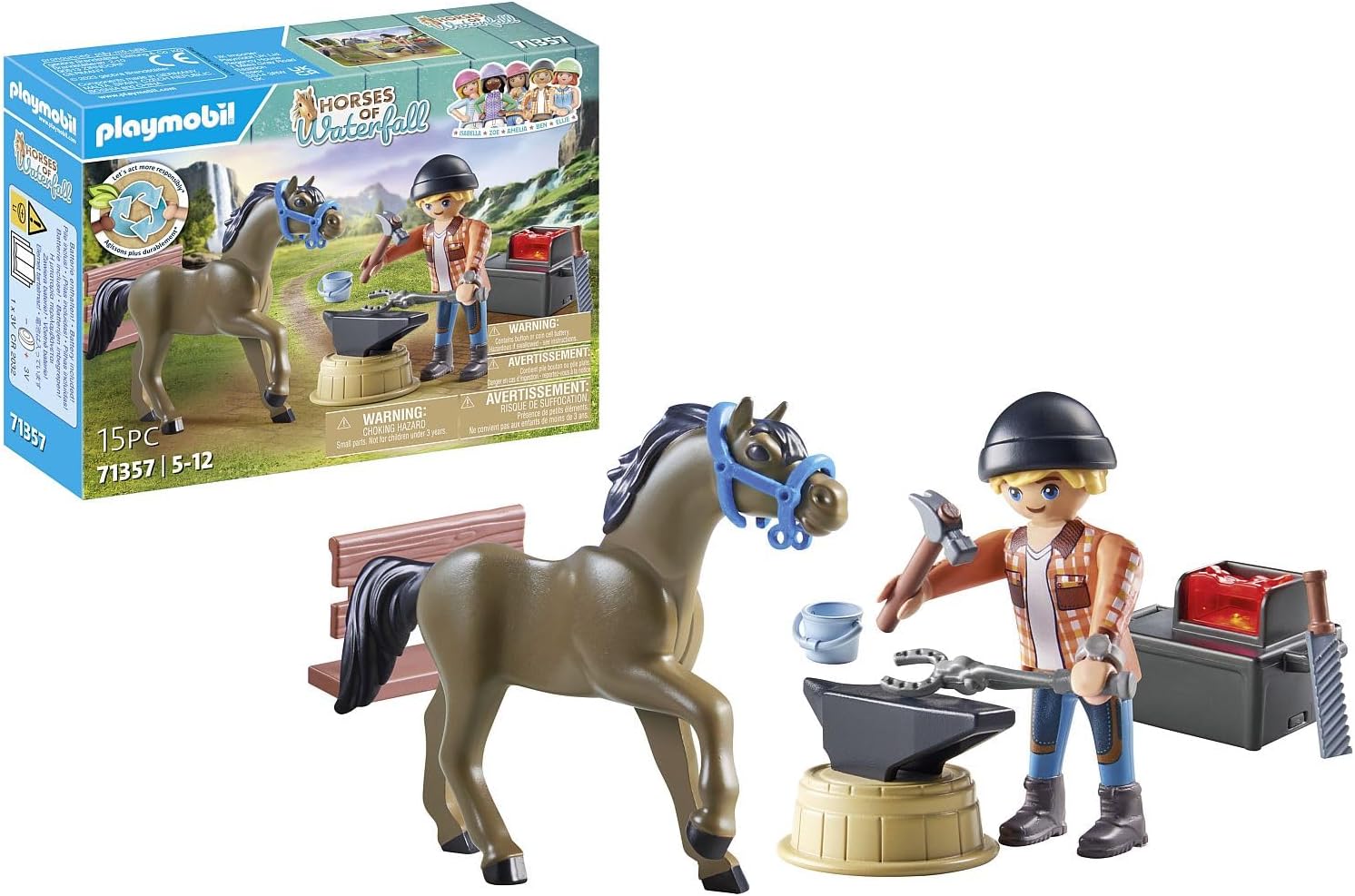 PLAYMOBIL Horses of Waterfall 71357 Farrier Ben & Achilles, Interactive Horse Care at Waterfall Ranch, Sustainable Toy for Children from 5 Years
