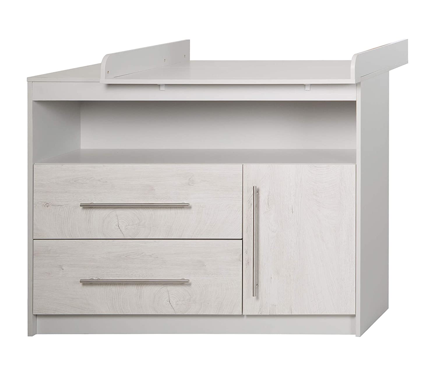 roba 1731803 Wide Changing Table with Changing Attachment 1 Door 1 Open Compartment 2 Drawers H x W 98 x 117 cm Depth with/without Changing Mat 75/39 cm Changing Height 90 cm Grey