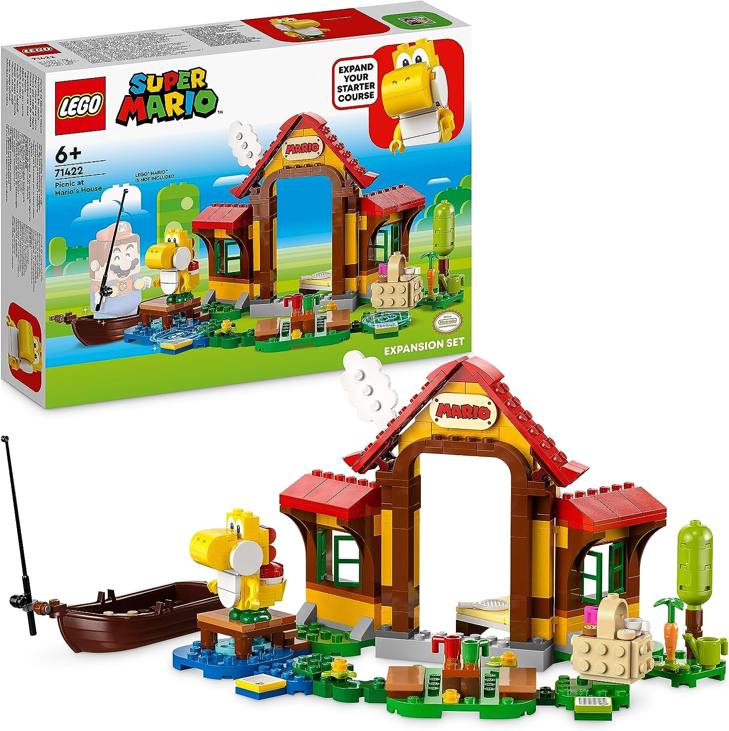LEGO 71422 Super Mario Picnic at Mario - Expansion Set, Toy with Yellow Yoshi Figure to Combine with a Starter Set, Gift for Children, Boys and Girls from 6 Years