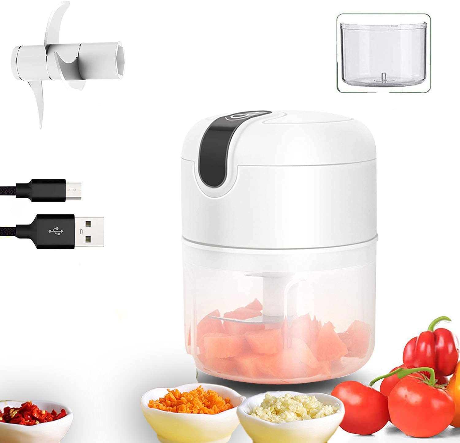SCAY Battery Mini Chopper Practical, 250 ml Mini Garlic Chopper Electric Onion Cutter with 3 Sharp Blades Vegetables, Fruit, Meat, Baby Food, Pet Food etc. with (USB Charging)