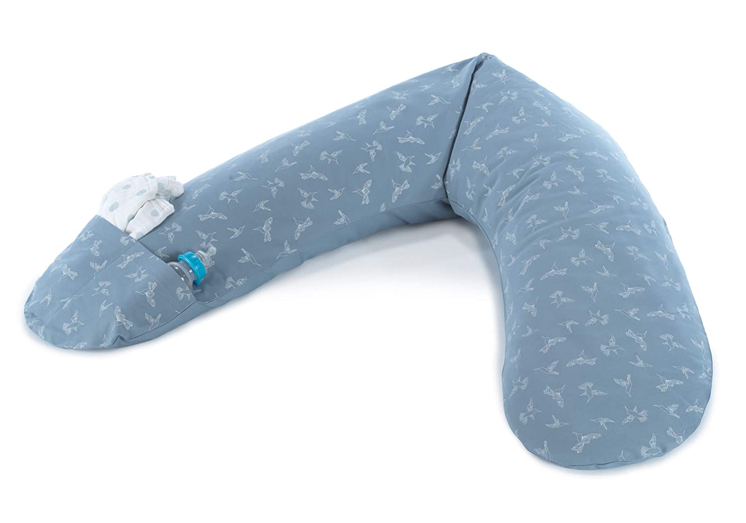 Replacement Cover For The Original Theraline Pregnancy And Nursing Pillow, 100% Cotton. Pocket attachment. Kolibris-Kangaroo Style Pockets