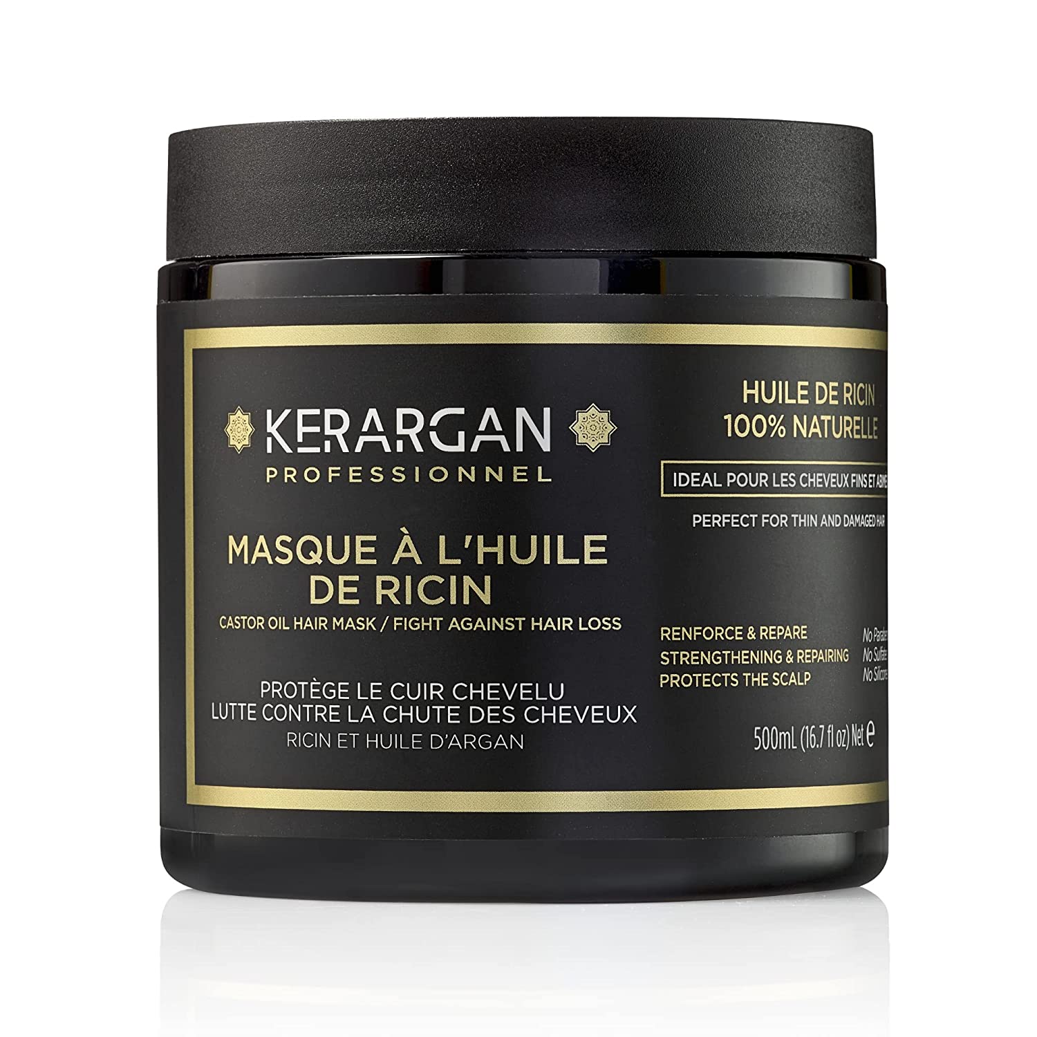 Kerargan - Hair mask with castor, argan and chamomile oil to stimulate hair growth, reduce hair loss - sulphate, paraben and silicone free - 500ml