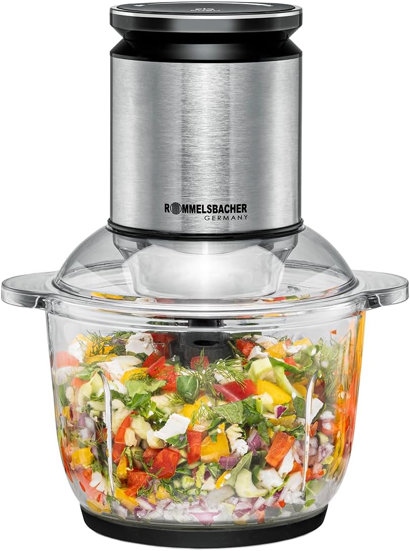 ROMMELSBACHER Multi Chopper MZ 600, 2.0 Liter Glass Container, 22-Level Speed ​​Control, Powerful Motor, 6-Blade Stainless Steel Special Knife, Blade Axis and Motor Coupling Made of Stainless Steel