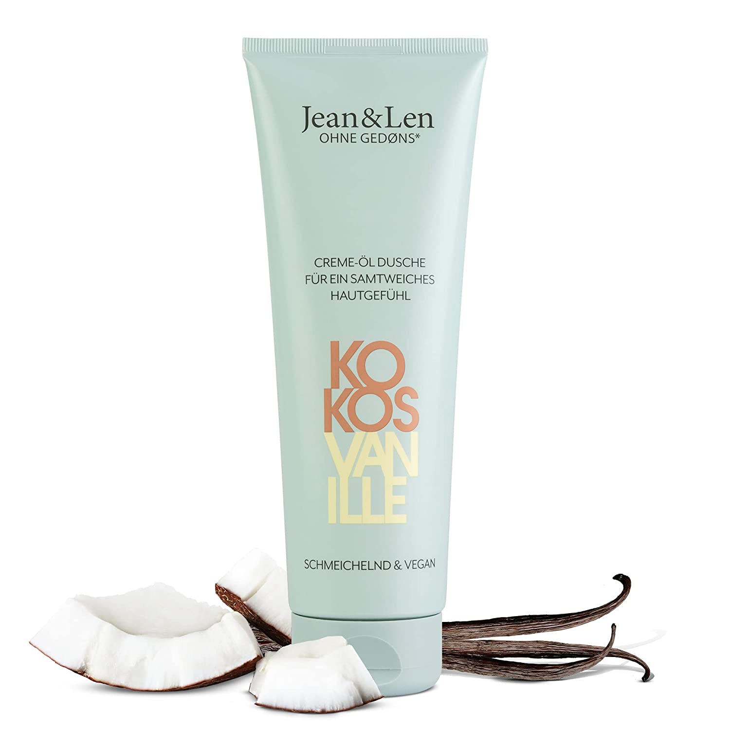 Jean & Len Cream Oil Shower Coconut & Vanilla, For Dry Skin, Rich Formulation, for a Gently Cleansed and Noticebly Smooth Skin Feeling, PH Skinteal, Vegan Shower Gel, 250 ml, ‎transparent