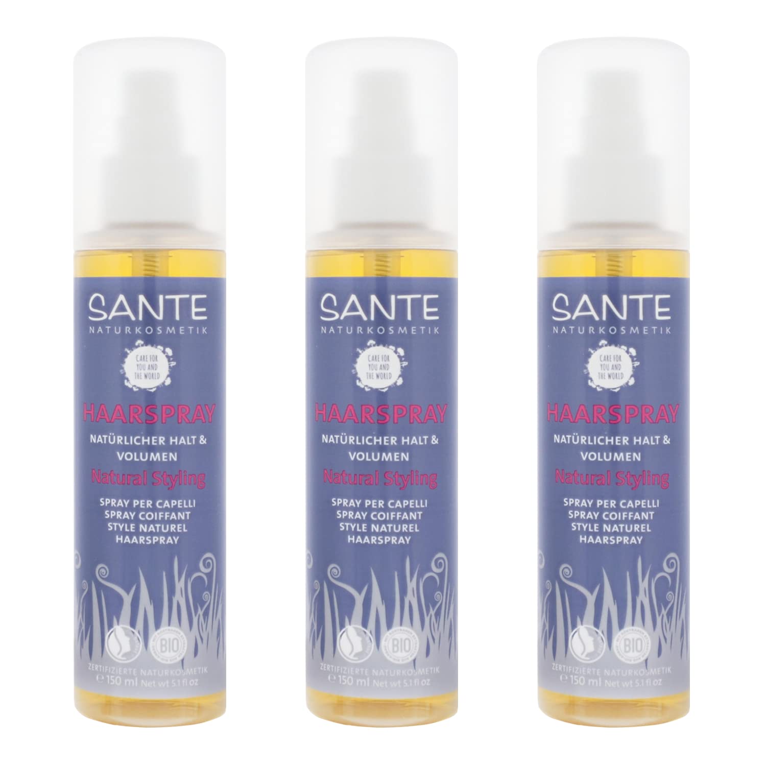 Sante Naturkosmetik Hair Spray Natural Styling for Hold and Volume 150 ml Pack of 3