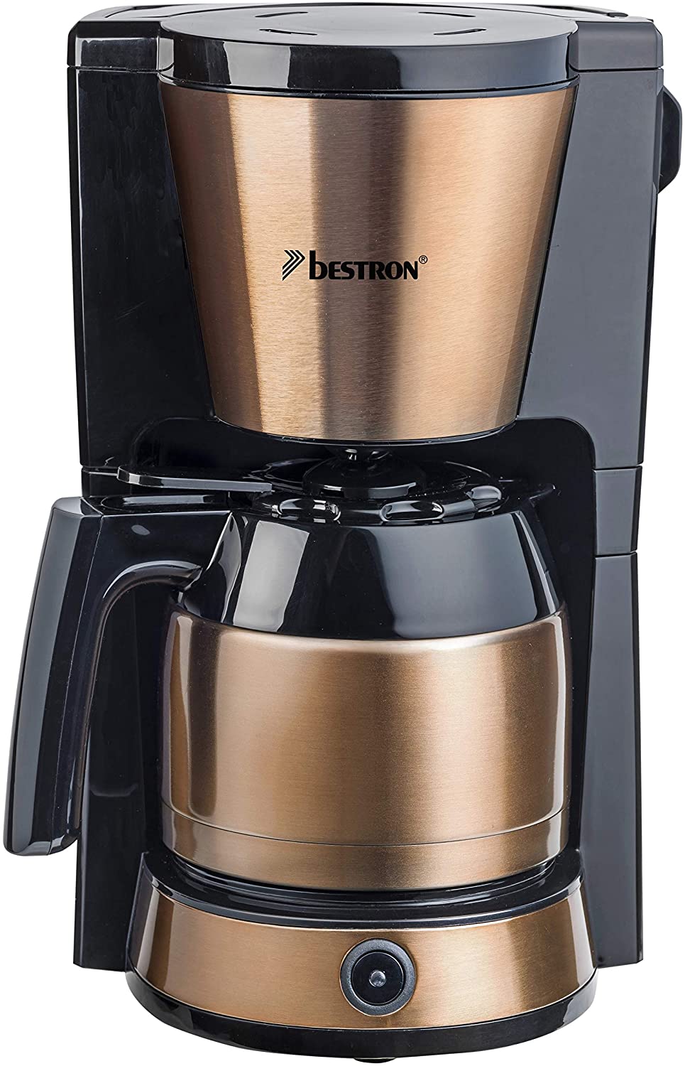 Bestron Filter Coffee Machine for 8 Cups Coffee Maker with 1 Litre Thermal Jug Includes Permanent Filter & Automatic Shut-Off 900W Copper