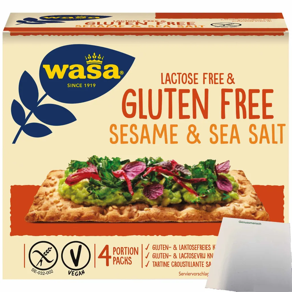 Wasa Crispbread Gluten and Lactose-free with Sesame and Sea Salt (240g Pack) + usy Block