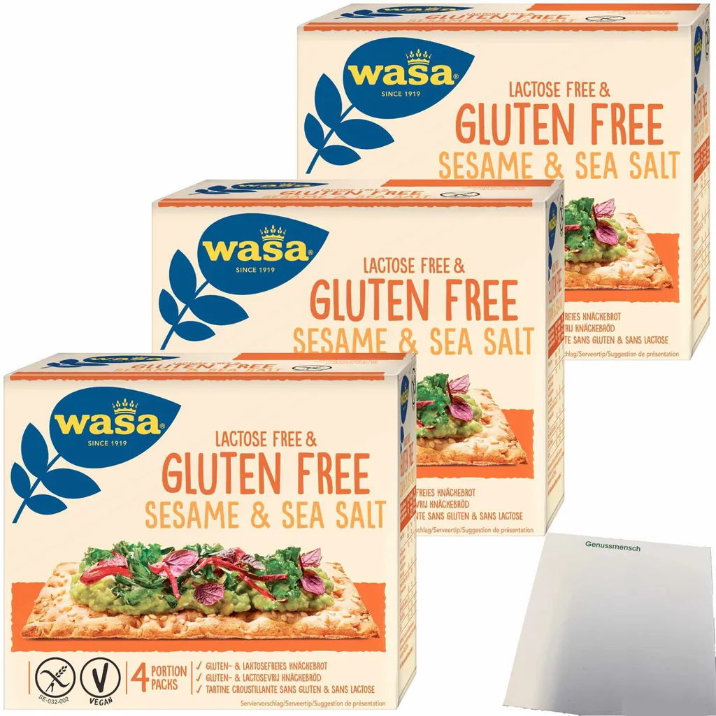 Wasa Crispbread Gluten and Lactose-free with Sesame and Sea Salt 3-pack (3x240g pack) + usy Block