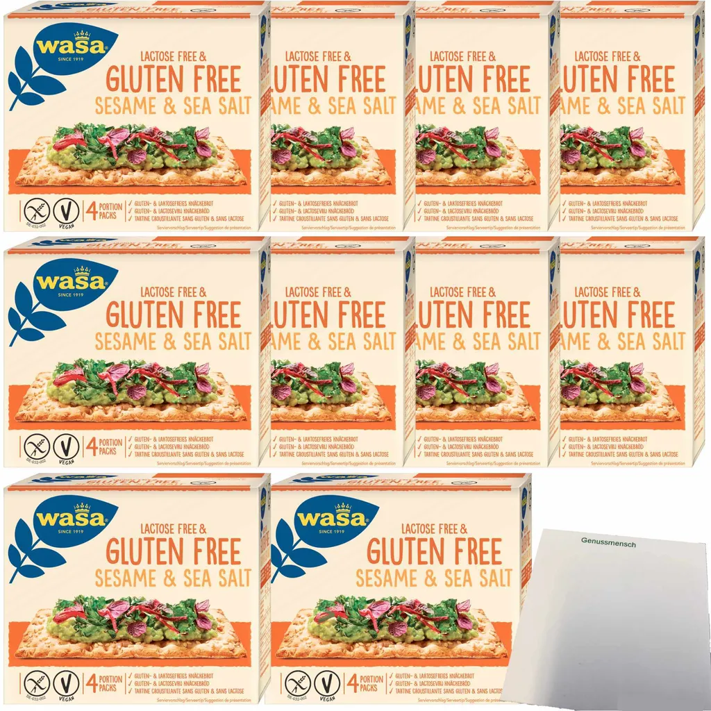 Wasa Crispbread Gluten and Lactose-free with Sesame and Sea Salt VPE (10x240g Pack) + usy Block