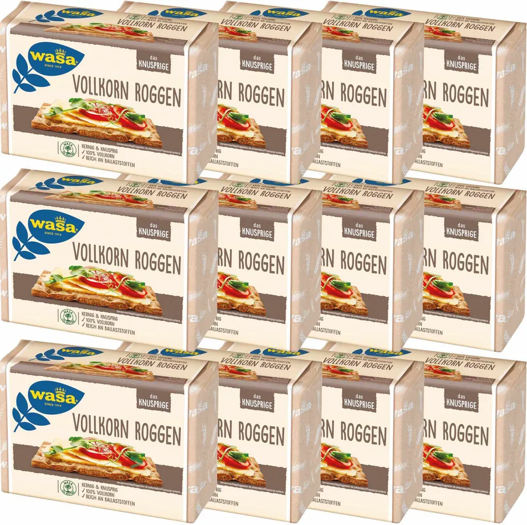 Wasa wholegrain crispbread, crispy and crunchy, 100% wholegrain, rich in fiber, packaging (12 x 260g pack)