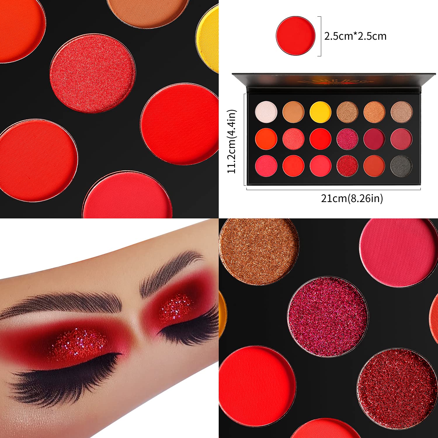 Red Eyeshadow Palette Highly Pigmented, Afflano Long Lasting Real Red Eyeshadow Palette Halloween Make-Up 18 Colours, Waterproof Matte Brown Black Yellow Sunset Warm Autumn Eye Shadow, ‎real