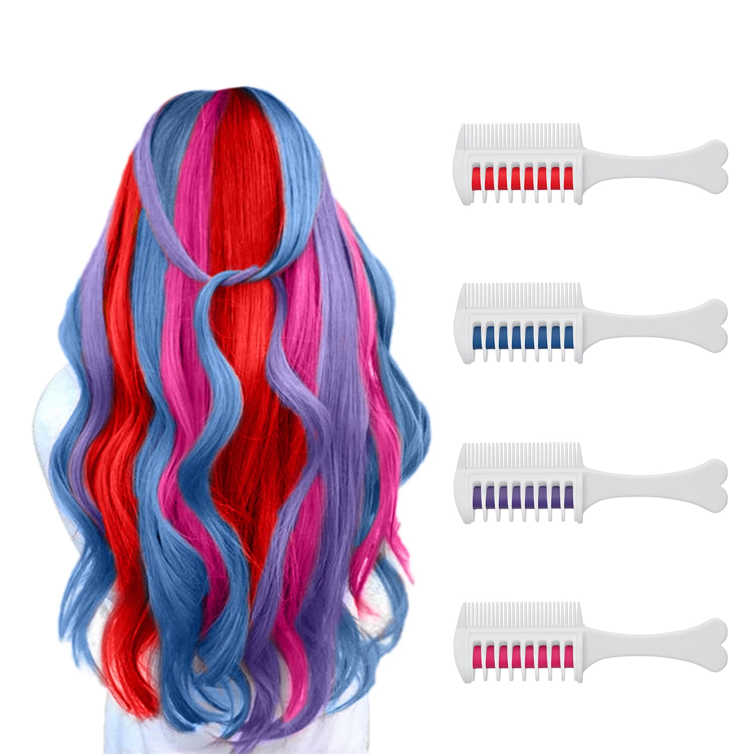 MSDADA Safety Hair Chalk Comb in 4 Fashion Colours to Choose From, Temporary DIY H, ‎pink, blue, red purple,