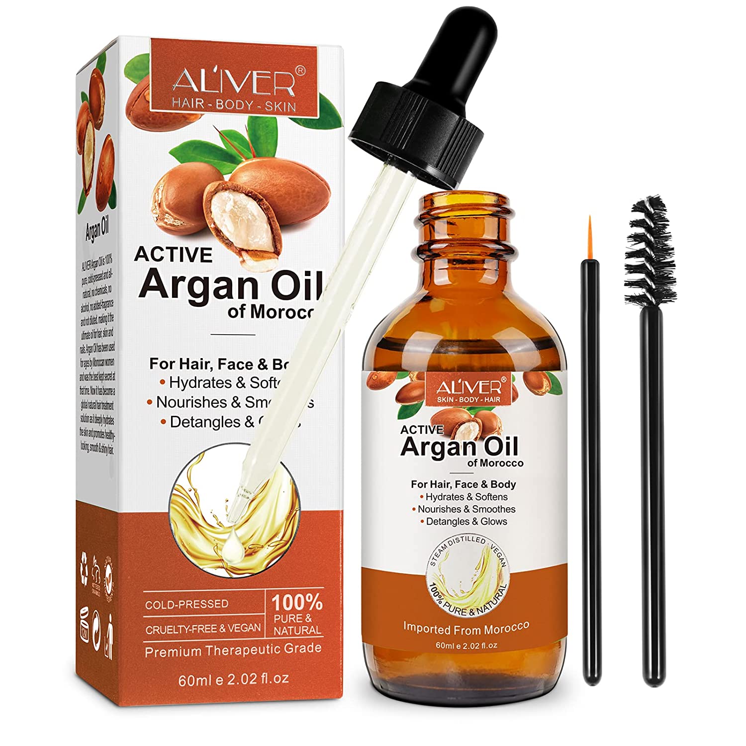 bieyoc Argan Oil, 100% Pure Moroccan Argan Oil for Hair, Treatment for Damaged Hair and Dry Skin, Cold Pressed Oil for Hair, Beard, Nails and Skin