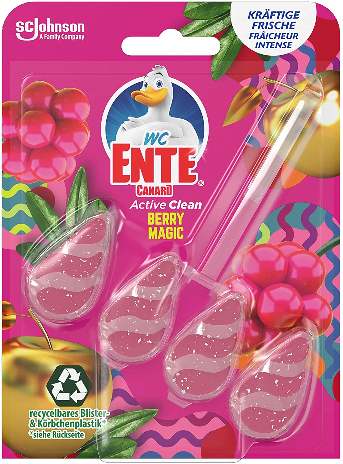 WC-Ente Active Clean Toilet Fragrance, Berry Magic Pack of 8