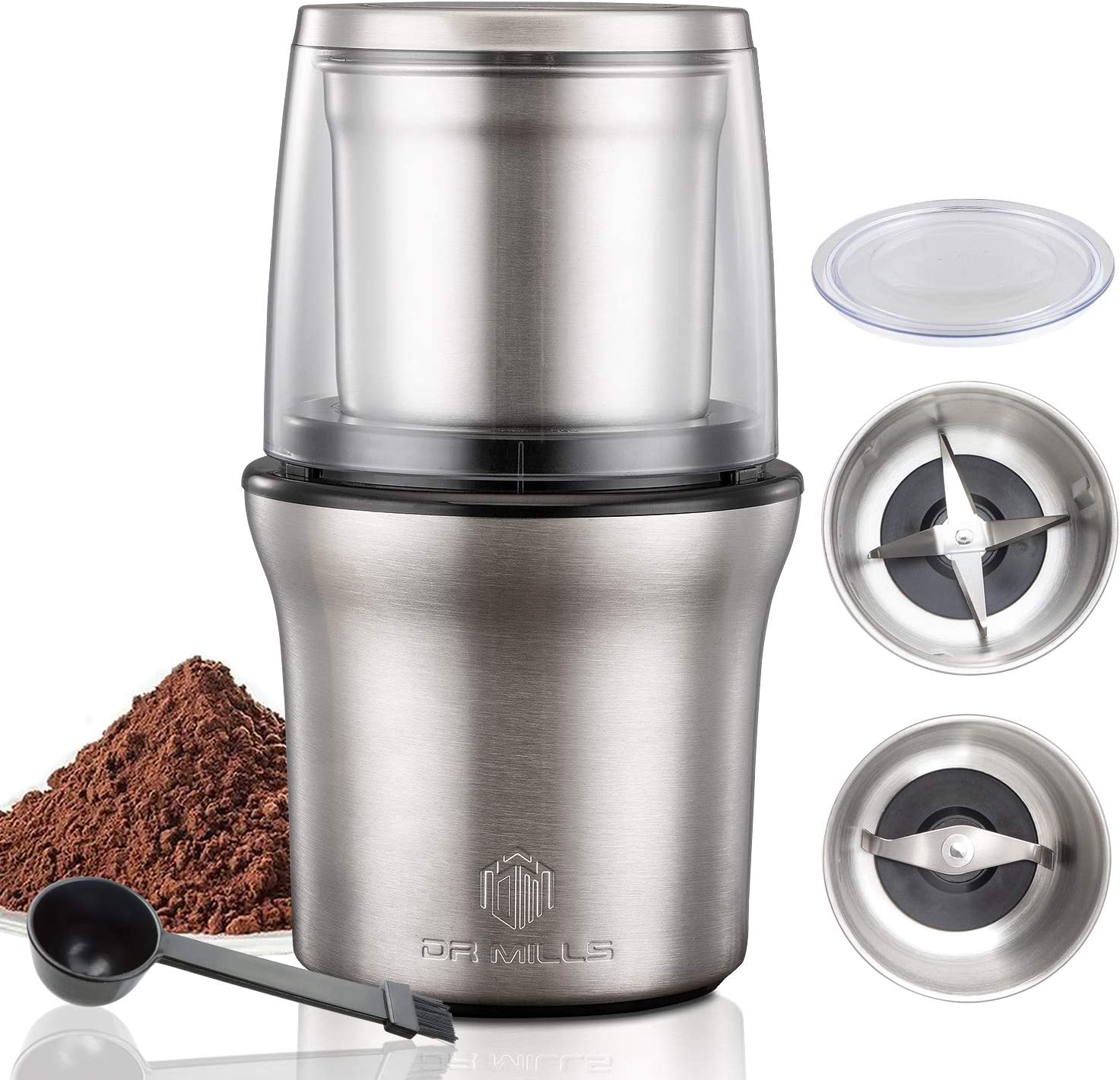 DR MILLS DM-7412M electric spice and coffee grinder, mill and chopper knife, removable cup, wash-free knife and wash-free cup are made of SUS304 stainless steel