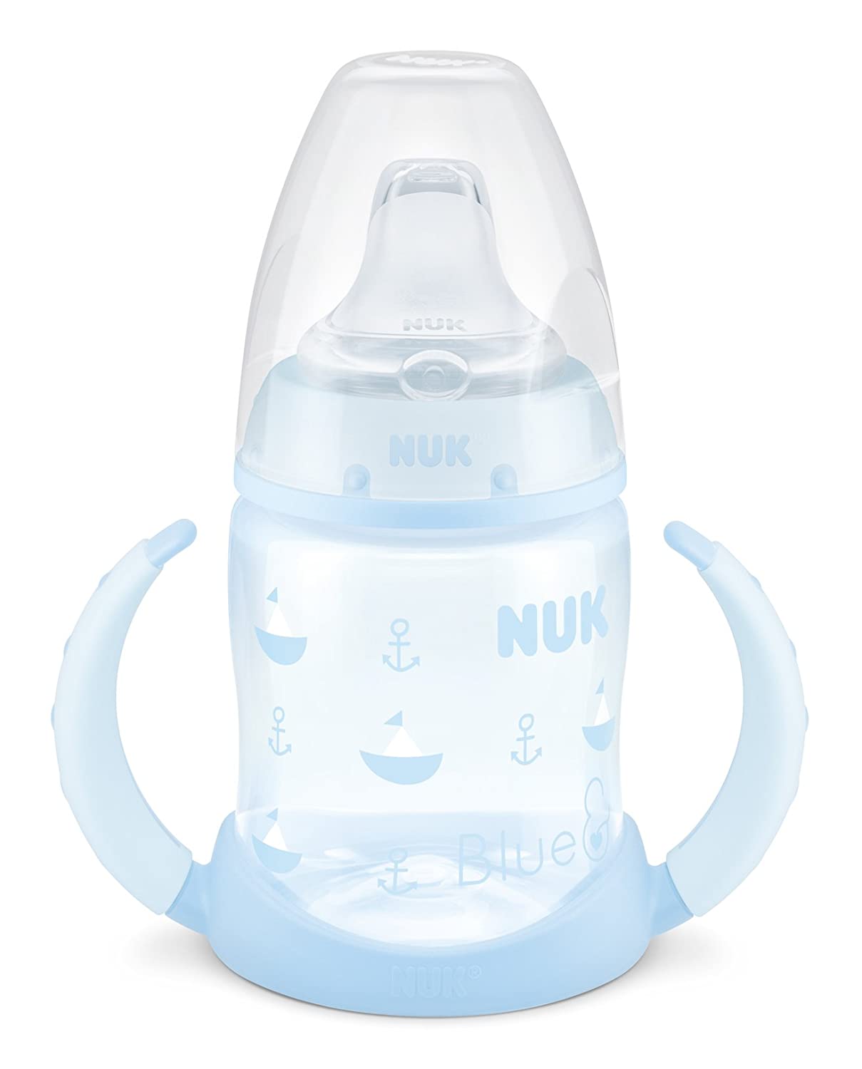 NUK First Choice+ 150 ml Blue & Rose Silicone Water Bottle, T2, Blue