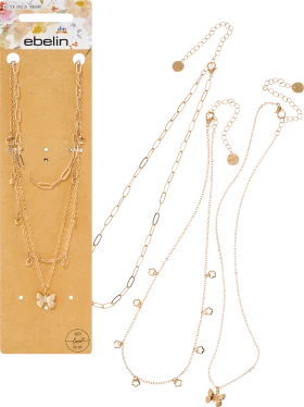 ebelin necklace set butterfly in gold look, 3 pieces