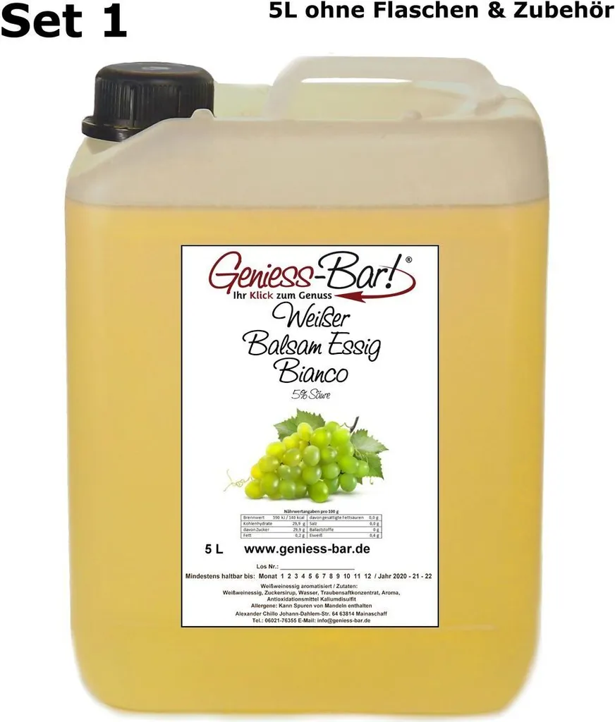 White Balsamic Vinegar Bianco 5L - very mild & concentrated 5% acidity