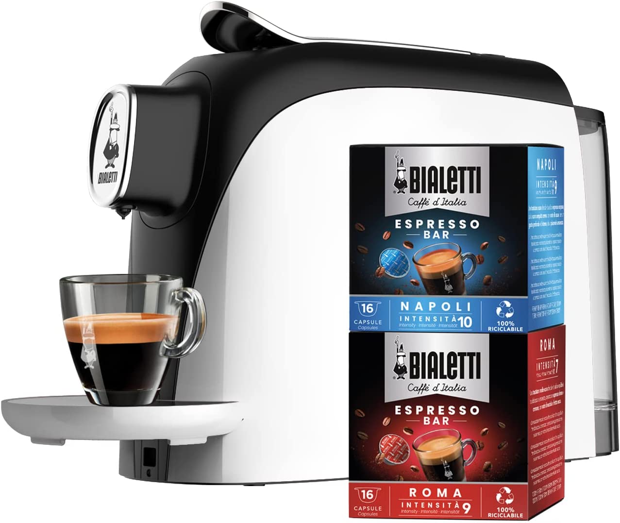 Bialetti Mignon Compact Aluminium Espresso Machine with 32 Capsules 500 ml White