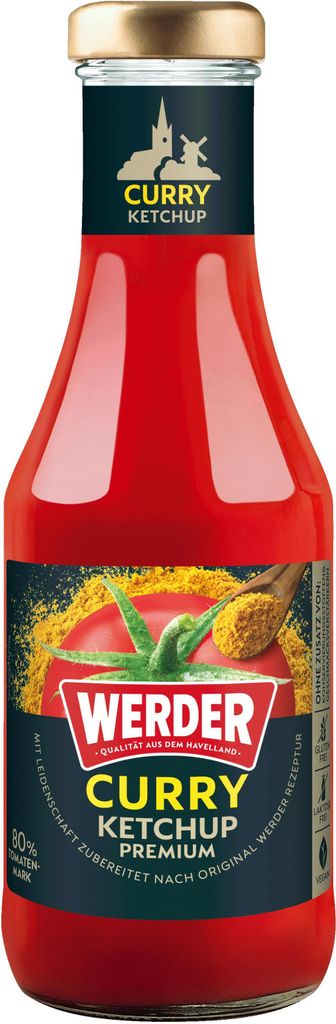 Werder Premium Curry Ketchup 450 ml Glasflasche Feinkost Grillen BBQ Wurst
