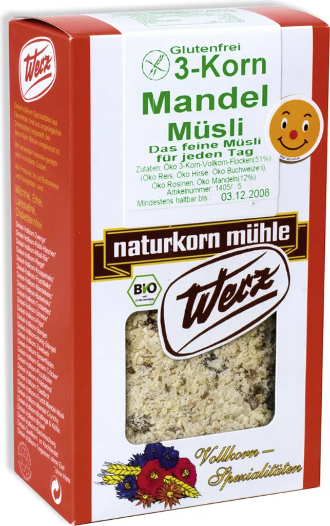 Werz 3-Korn Mandel Müsli Vollkorn glutenfrei -- 400g