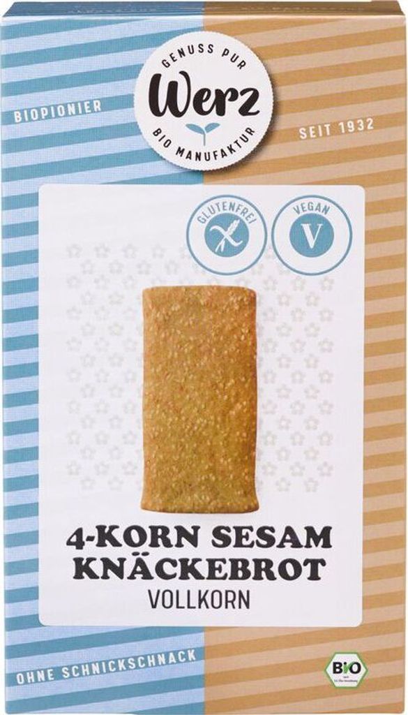 Werz 4-grain sesame crispbread wholemeal gluten-free -- 150g x 8 - 8-pack VPE