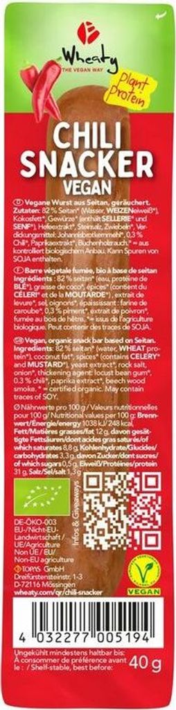 Wheaty Chili Snacker Vegan -- 40g x 12 - Pack of 12 PU