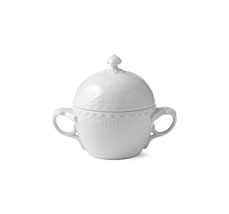 Royal Copenhagen White Fluted Half Lace Sugar Bowl With Lid