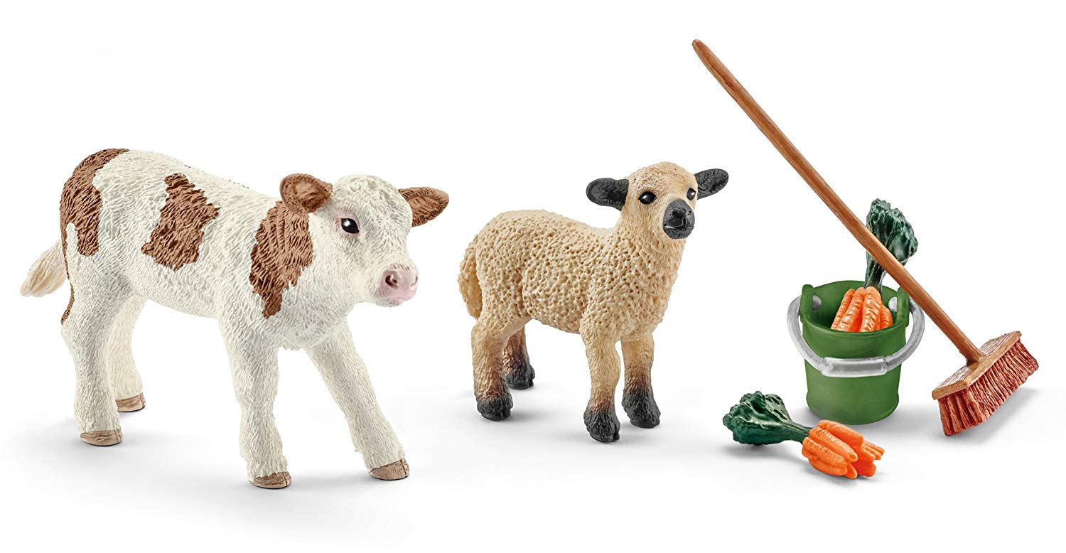 Schleich Wild Life Stable Cleaning Kit With Calf And Lamb