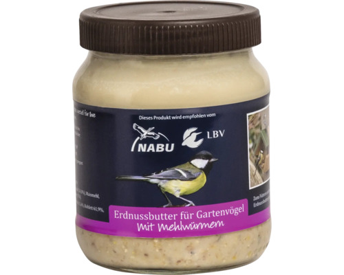 Wild bird food CJ Wildlife peanut butter for garden birds with mealworms 330g in a jar, winter bird food, all-season bird food, energy food