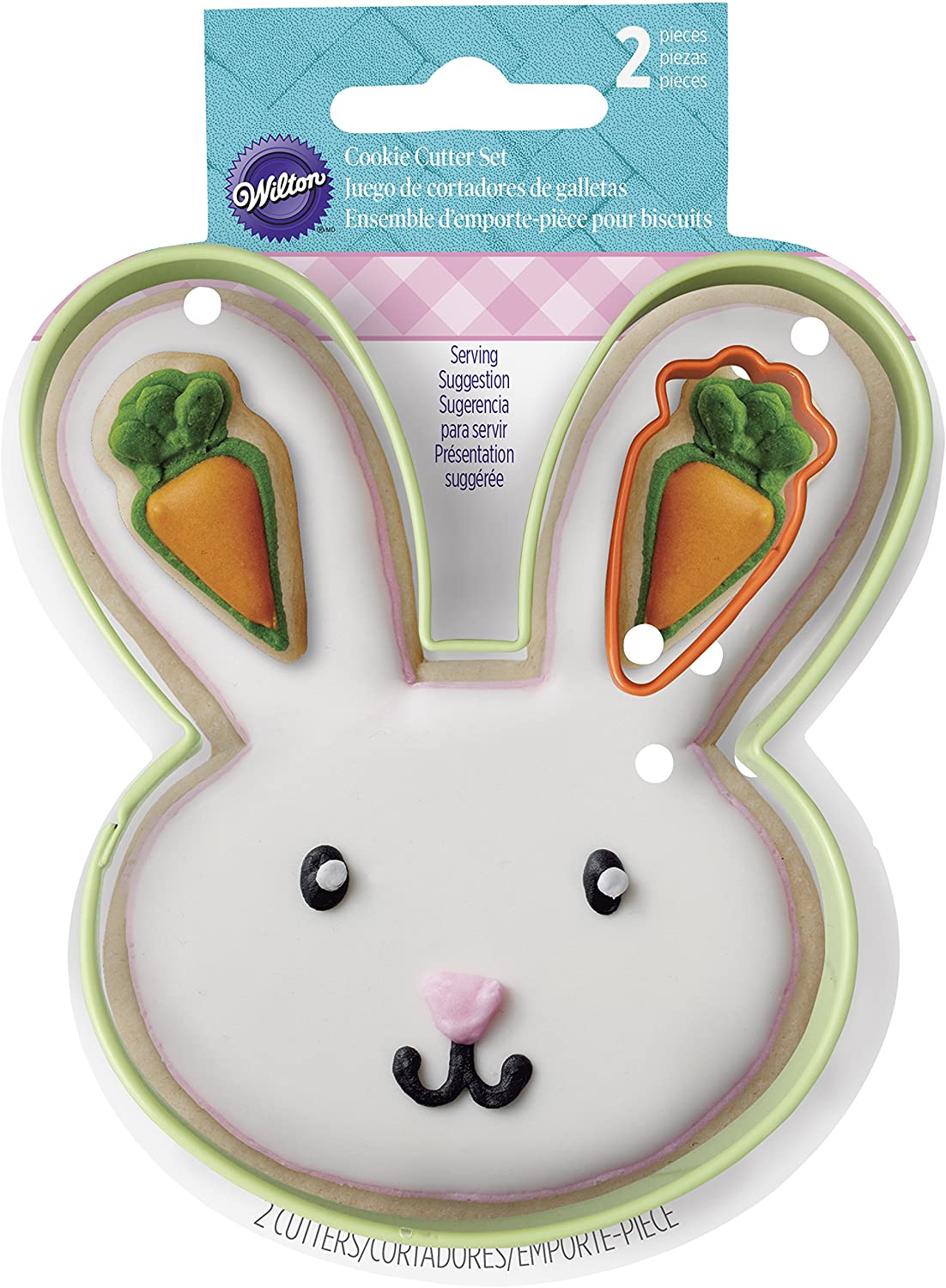 Wilton Easter Bunny Face and Carrot Cookie Cutter Set, Green, Set of 2