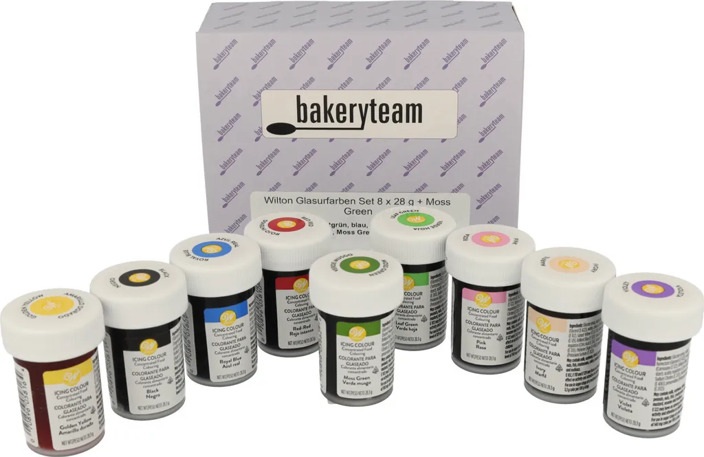 Wilton glaze colors set 8 x 28 g + Moss Green 28 g