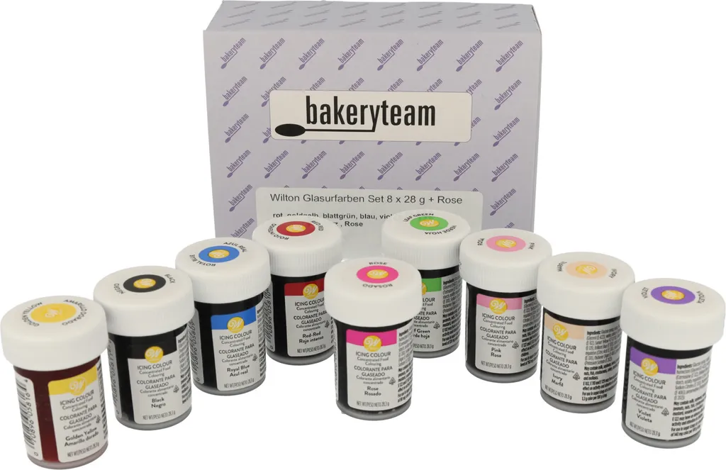 Wilton glaze colors set 8 x 28 g + rose 28 g