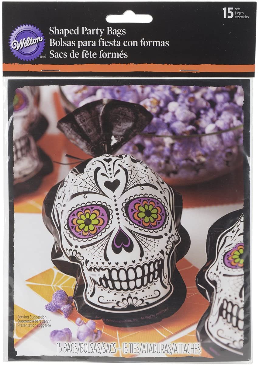 \'Wilton Halloween Shaped \"Deadly Soiree Party Bags – Pack of 15 – Day of the Dead