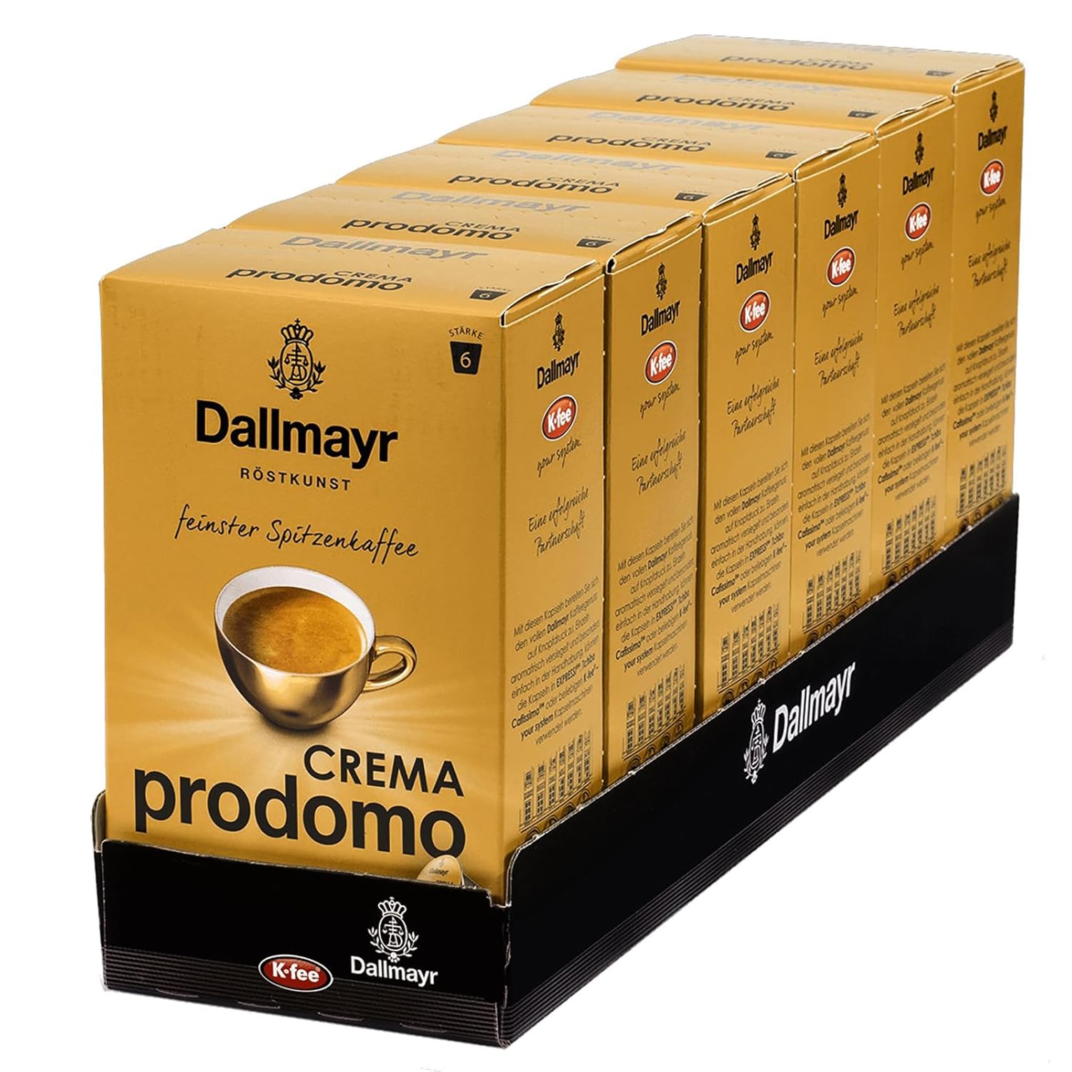 Dallmayr CREMA prodomo Coffee Capsules Intensity 6/13, Compatible with K-fee, EXPRESSI* & Tchibo Cafissimo*, Finest Lace Coffee, 96 Capsules (6 x 16 Pieces)