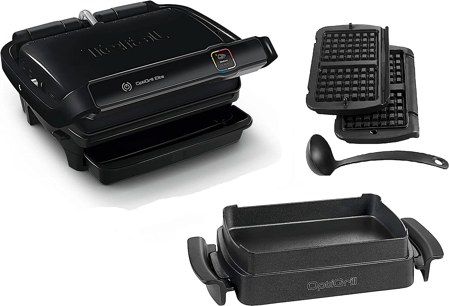 Tefal Optigrill Elite Contact Grill I 2000 Watt I With Snacking & Baking Baking Bowl I Waffle Plates & Ladle I Indoor & Outdoor Grill I 12 Automatic Programs I Touch Display I Stainless Steel