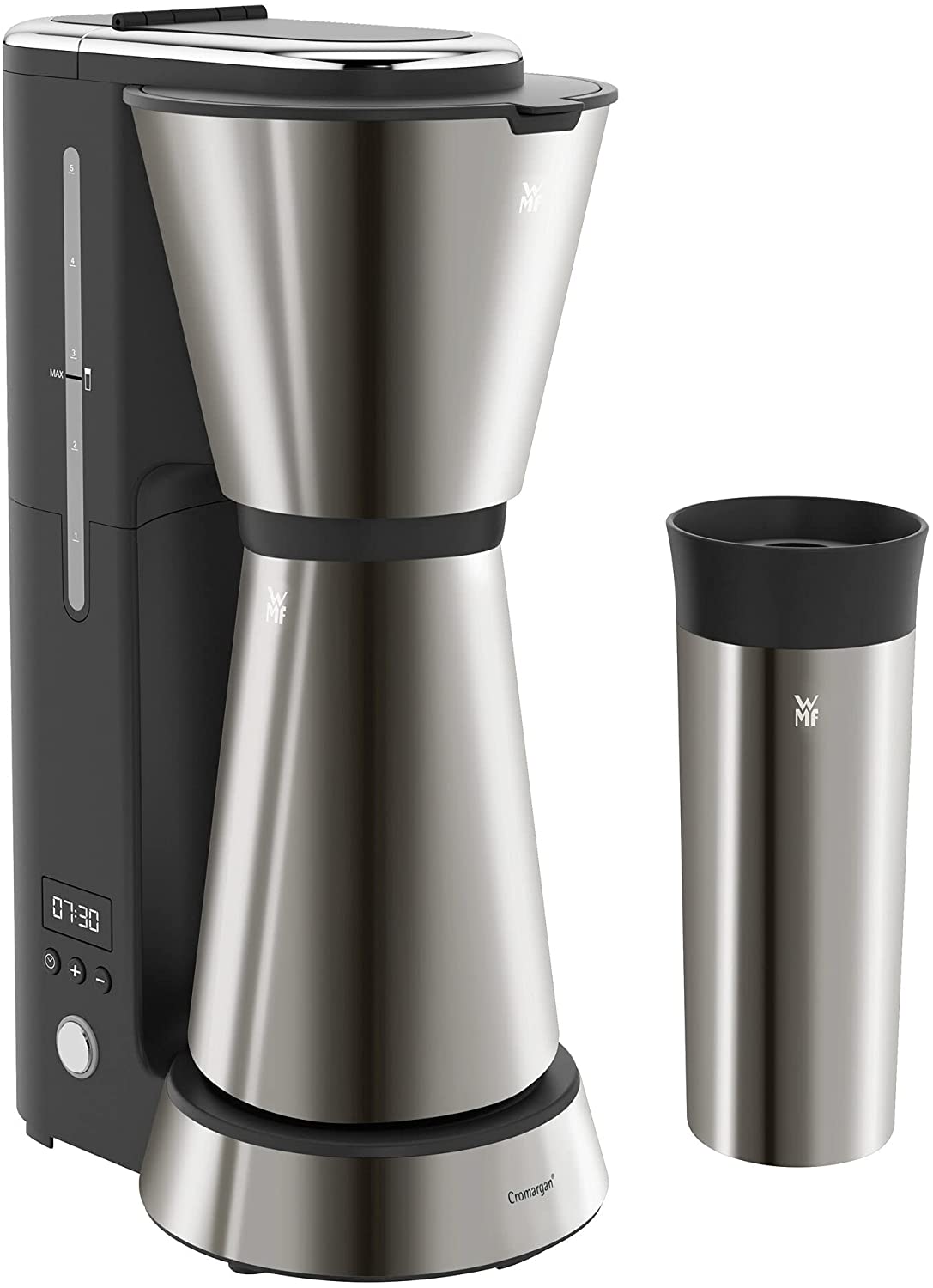 WMF Küchenminis Aroma Coffee Maker, with Thermos Flask, Filter Coffee 5 Cups, Thermal Mug to Go (350 ml), 870 Watt, 24 Hour Timer Automatic Switch Off